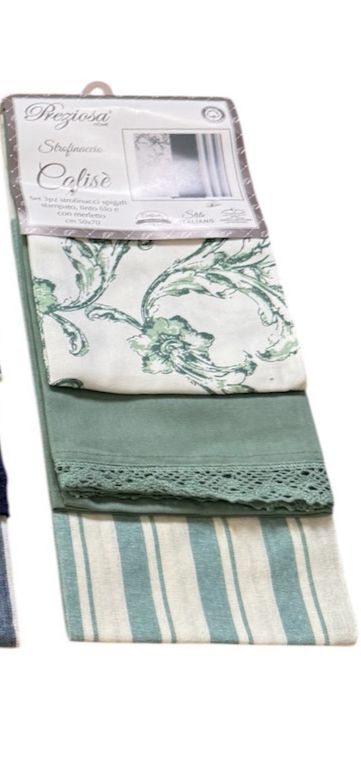 Set 3 Strofinacci Calisè Spring Preziosa Home – Spigati, Stampati e con Merletto 50x70 cm