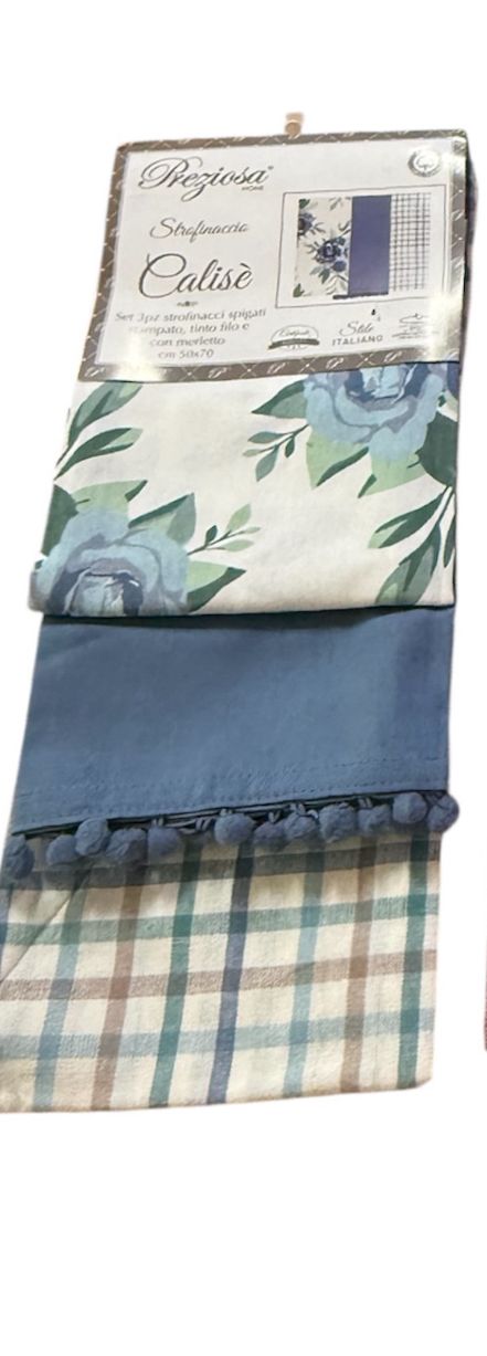 Set 3 Strofinacci Calisè Rose Preziosa Home – Spigati, Stampati e con Merletto 50x70 cm