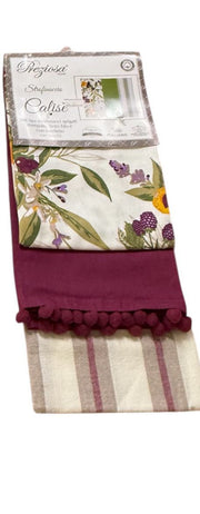 Set 3 Strofinacci Calisè Berry Preziosa Home – Spigati, Stampati e con Merletto 50x70 cm