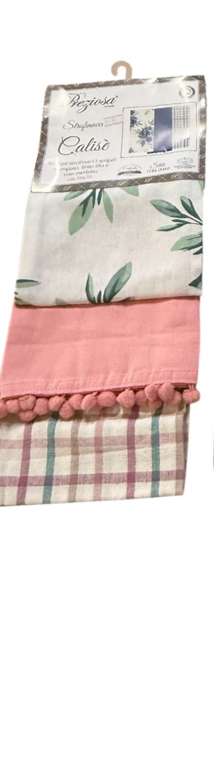 Set 3 Strofinacci Calisè Rose Preziosa Home – Spigati, Stampati e con Merletto 50x70 cm