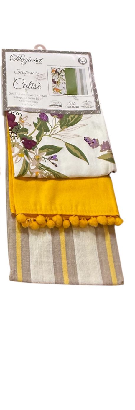 Set 3 Strofinacci Calisè Berry Preziosa Home – Spigati, Stampati e con Merletto 50x70 cm