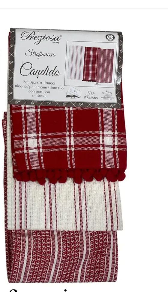 Set 3 Strofinacci Preziosa Home Candido 50x70 cm – Nidone, Panamone e Tinto Filo con Pon Pon