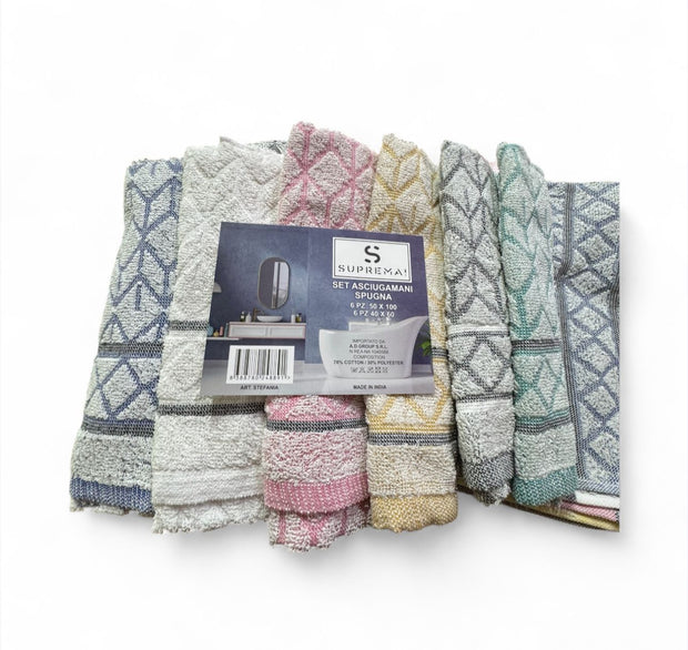 Set 12 Asciugamani Suprema Stefania in Spugna di Cotone – Vari Colori