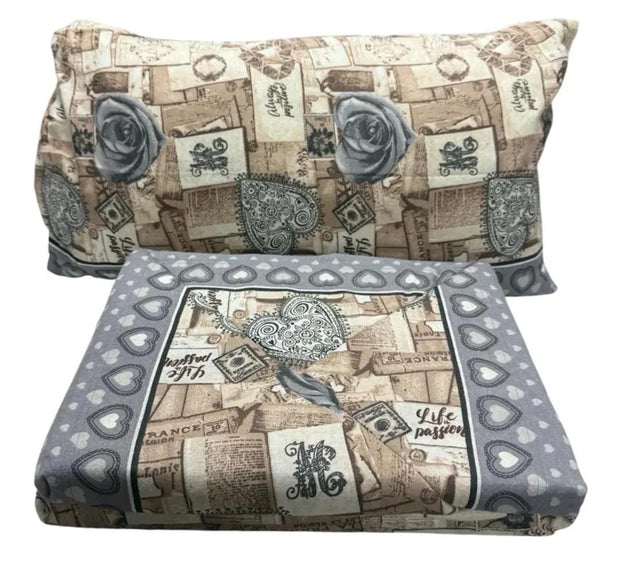Completo Lenzuola Matrimoniale Flanny Heart Suprema Cotone e Flanella