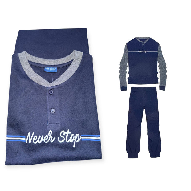 Pigiama Uomo Suprema Leonardo in Caldo Cotone con Scritta “Never Stop”