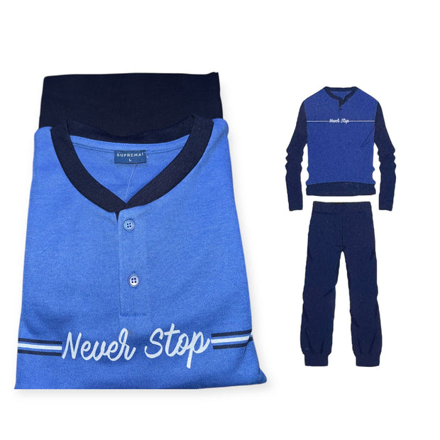 Pigiama Uomo Suprema Leonardo in Caldo Cotone con Scritta “Never Stop”