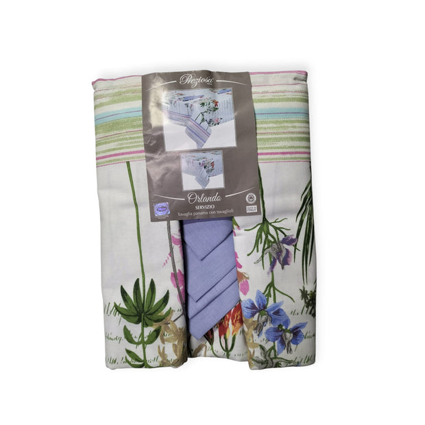 Tovaglia da Tavola x24 Preziosa Home Orlando Flower – 140x450 cm con 24 Tovaglioli