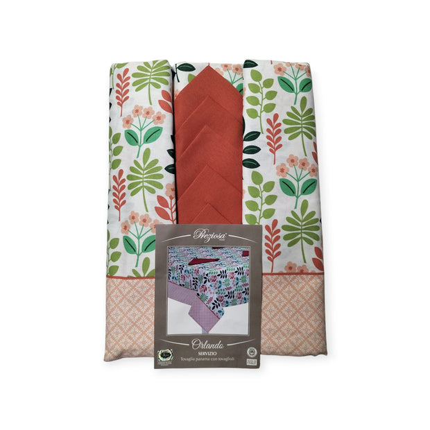 Tovaglia da Tavola x24 Preziosa Home Orlando Foglie – 140x450 cm con 24 Tovaglioli (Copia)