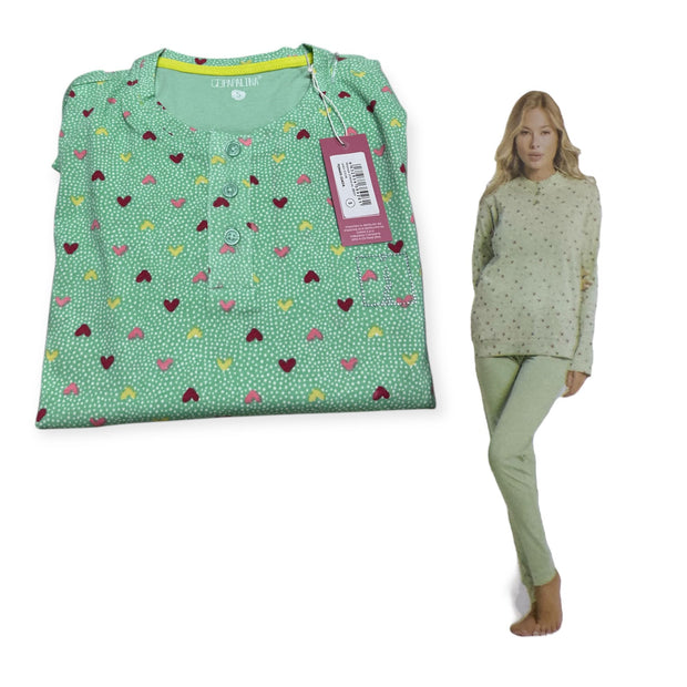 Pigiama Donna Cuoricini Papalina in Caldo Cotone – Manica e Pantalone Lungo